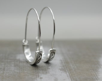 Art Deco Silver Hoop Earrings - sterling silver bar hoops - hoop earrings - gift for her - jewelry earrings