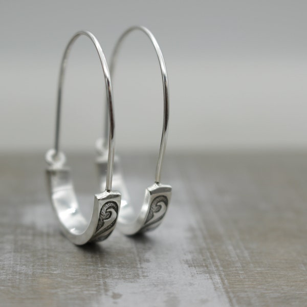 Art Deco Silver Hoop Earrings - sterling silver bar hoops - hoop earrings - gift for her - jewelry earrings