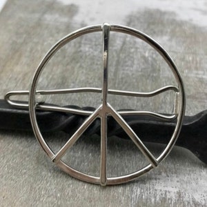 Medium Silver Barrette - Sterling Silver Peace Sign  Barrette - hair clip - Hair Jewelry - Small Barrette - Gift for her - bangs - boho