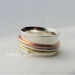 Mixed metal Spinner Ring Meditation Ring Wide band fidget Ring Gift for her Wide band SR100 image 2