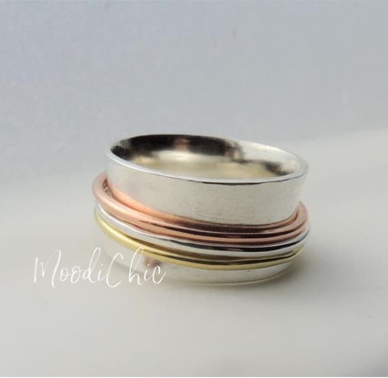 Mixed metal Spinner Ring Meditation Ring Wide band fidget Ring Gift for her Wide band SR100 image 2