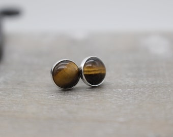 Tiger eye stud earrings - Large Sterling silver earrings - gift for her - jewelry sale - tiger eye - 8mm Studs