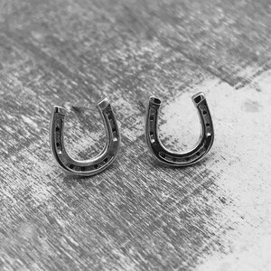 Sterling silver horseshoe stud earrings / cowgirl charm horseshoe earrings / gift for her / petite studs image 5