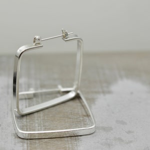 Sterling silver square hoop earrings - click latch hoop earrings - gifts for her - jewelry sale - minimalist hoops