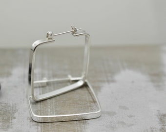 Sterling silver square hoop earrings - click latch hoop earrings - gifts for her - jewelry sale - minimalist hoops