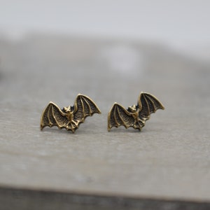 Gold Bat stud earrings / gothic bat jewelry / brass studs / gift for her / jewelry sale