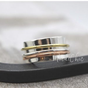 Mixed metal Spinner Ring Meditation Ring Wide band fidget Ring Gift for her Wide band SR100 image 4