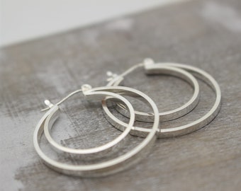 Double Hoop Earrings - Sterling Silver Click Hoops - Earrings - Simple Hoops - gift for her - Silver Earrings / gift for mom