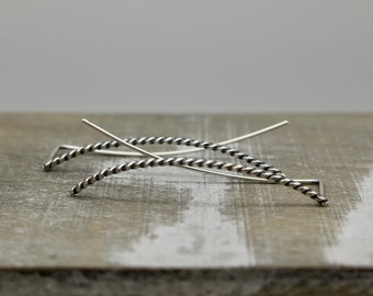 Sterling silver hoop hair pin earrings / silver hoops / womans earrings / gift for her / jewelry sale
