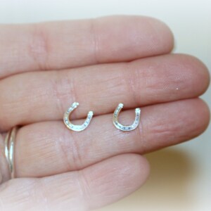 Sterling silver horseshoe stud earrings / cowgirl charm horseshoe earrings / gift for her / petite studs image 7