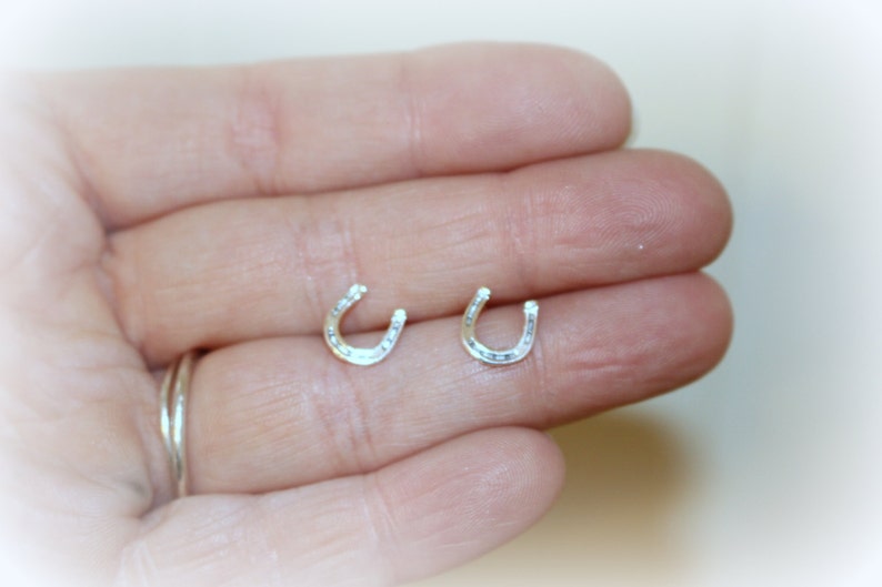 Sterling silver horseshoe stud earrings / cowgirl charm horseshoe earrings / gift for her / petite studs image 7