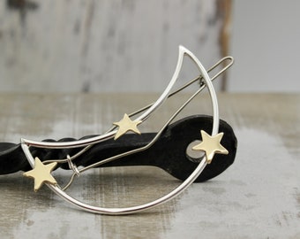 MEDIUM Moon star barrette - Medium silver barrette - Small crescent moon barrette - gift for her - small barrette - hair jewelry - bangs