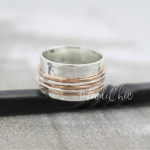 Copper Silver Wide Band Spinner Ring / Meditation Ring For Woman / gift for mom