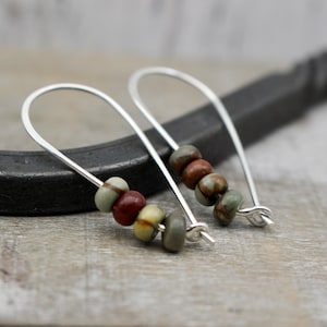 Petite Cherry Creek Jasper Earrings / Sterling Silver Beaded Hoops / Silver Dangle Earrings / Gift for Her / Jewelry Sale