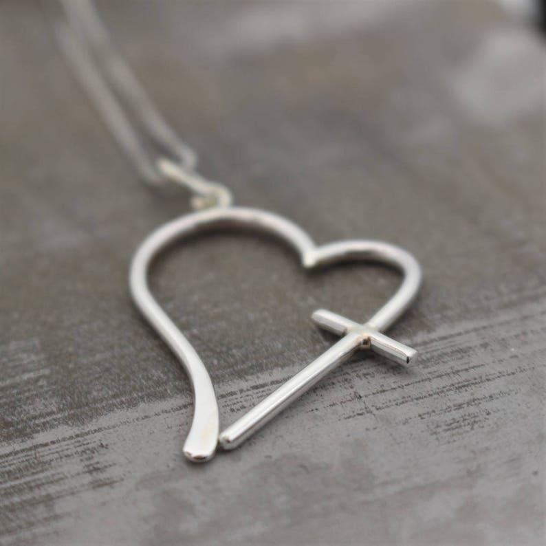 Heart Cross Necklace Sterling Silver Charm Necklace Gift for Etsy