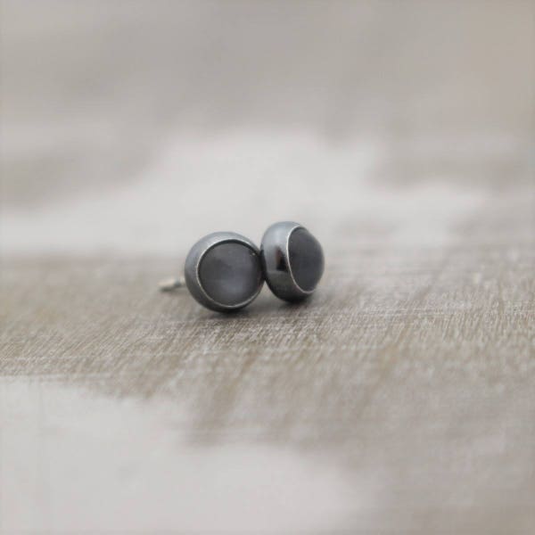 Gray Moonstone 5mm Stud Earrings - Sterling Silver Gemstone Studs Earrings - Moonstone Jewelry