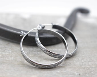 Patterned Hoop Earrings - sterling silver Lever Back Earrings -  Gift for her - Boho earrings