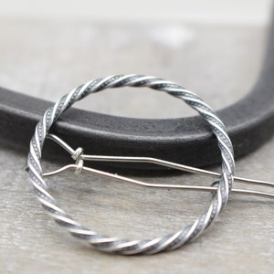 Rustic Small Silver circle barrette - Petite sterling silver barrette - gift for her - small barrette - hair jewelry - bangs