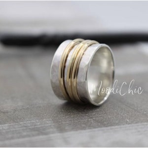 Sterling Silver Gold Spinner Ring Gold Silver Fidget Ring image 2