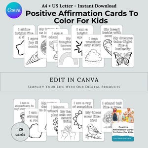 Positive Affirmation Cards for Kids, Kids Affirmation Coloring Page, Kids Confidence Building,  Printable Kids Activity, Instant Download