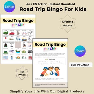 Road Trip Bingo for Kids, Bingo Game for Kids, Travel Bingo Cards, Family Vacation Fun, Kids Car Activities, Travel Printables