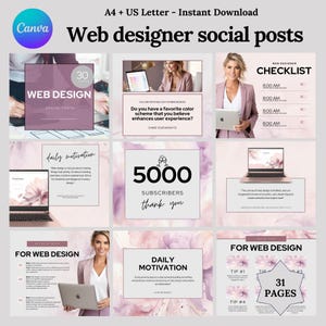 Web Designer Social Posts, Aesthetic Social Media Content Templates, Instagram Posts for Web & Graphic Designers, Digital Download
