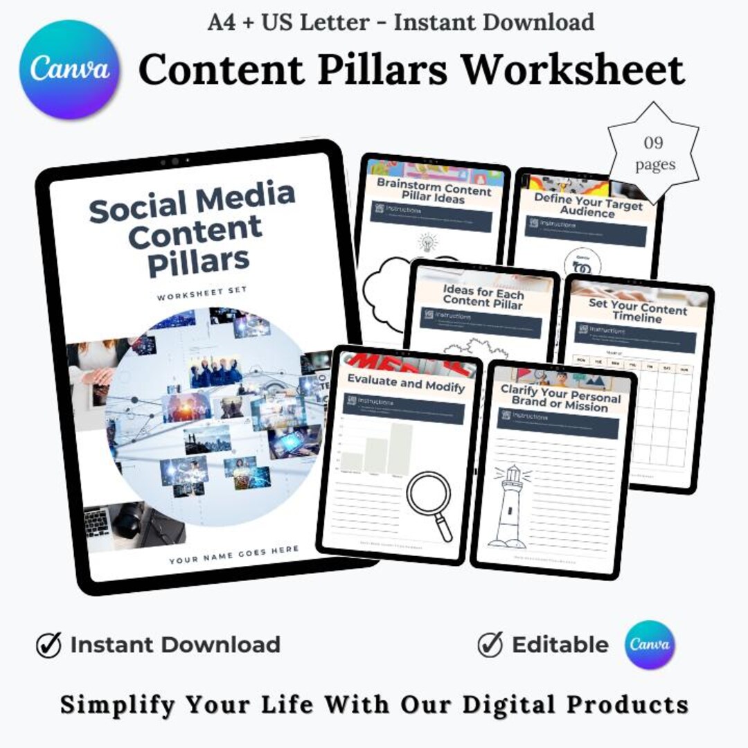 Social Media Content Pillars Worksheet, Content Strategy Post Templates ...