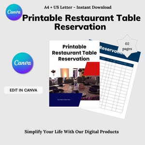 Restaurant Table Reservation Template, Restaurant Management Tracker, Guest Reservation List Template, Printable Booking Manager Sheet