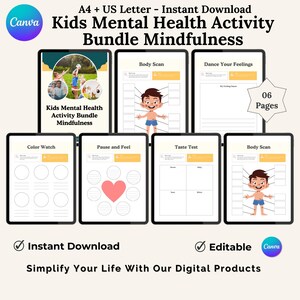 Mental Health Worksheet, Kids Mental Health Check Worksheet, Mindfulness Therapy Worksheet, School Counselor Printable Worksheet