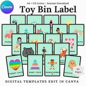 Toy Bin Labels, Minimalist Toy Organizer, Daycare Preschool Toy, Playroom Toy Box Labels, Printable Kids Toy Labels, Editable Templates