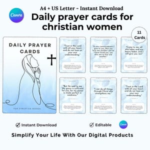 Cartes de prière quotidiennes, Cartes de femmes chrétiennes, Citation inspirante de versets bibliques quotidiens, Carte d'affirmation de prière pour enfants, Cartes de dévotion imprimables