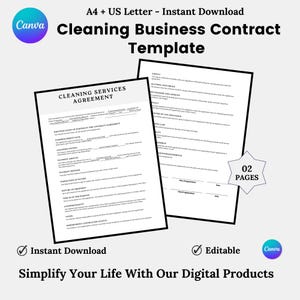 Cleaning Business Contract Template, Cleaning Services Agreement Template, Commercial Cleaning Contract, Instant Download
