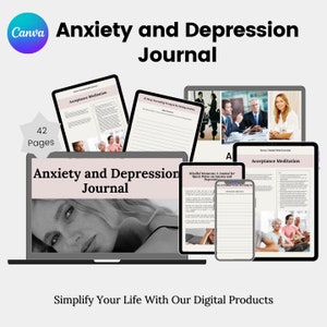 Anxiety Journal, Depression Journal Template, Mindfulness Prompt Journal, Therapy Guided Journal, Self Care Journal, Mental Health Journal