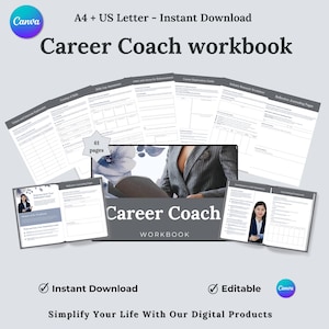 Coaching Workbook, Business Coach Vorlage, Karriereplanungsleitfaden, Life Coaching Tracker, bearbeitbare Canva-Vorlage, sofortiger Download