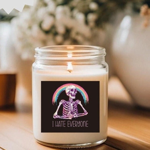 I Hate Everyone Skeleton Candle Antisocial Rainbow Skeleton Novelty Gag Present Candle For Friend Gift Idea Gothic Rainbow Skeleton Decor