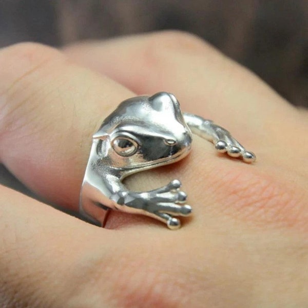 Vintage Sterling Silver Frog Ring For Men And Women Frog Toad Metal Wrap Ring Adjustable Size Wedding Ring Men Grilfriend Party Gifts
