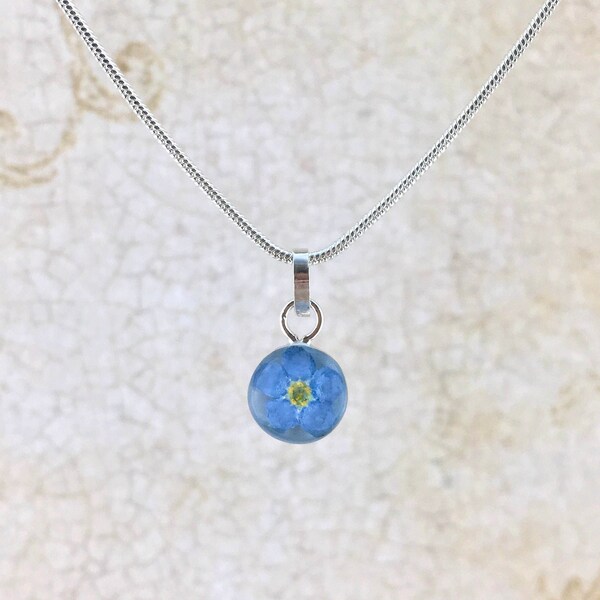 Forget me not Necklace, Miniature Forget me not Flower, Forget me not pendant, Pressed Flower Jewelry Memorial Jewelry