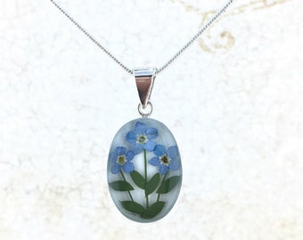 Forget me not Necklace, Sterling Silver Forget me not Pendant, Real Forget me not Flowers, Mother's Day gift