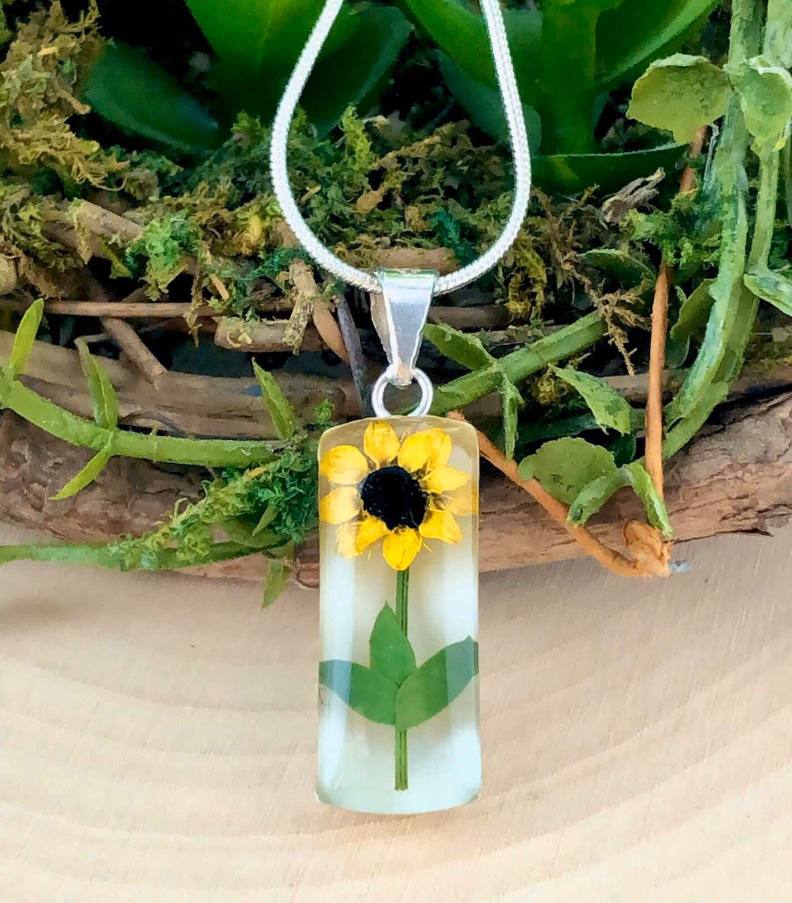 Sunflower Necklace Pressed Sunflower Miniature Sunflower Etsy