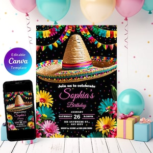 Fiesta Birthday Party Invitation, Mexican Fiesta Theme, Mexican Theme Invitation, Editable Fiesta Party Invitation, Fiesta Invitation, FI07