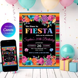 Fiesta Birthday Party Invitation, Mexican Fiesta Theme, Mexican Theme Invitation, Editable Fiesta Party Invitation, Fiesta Invitation, FI05