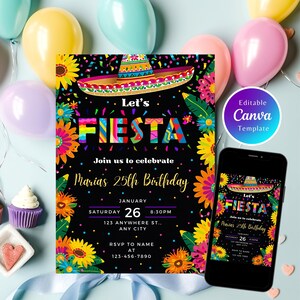 Fiesta Birthday Party Invitation, Mexican Fiesta Theme, Mexican Theme Invitation, Editable Fiesta Party Invitation, Fiesta Invitation, FI09