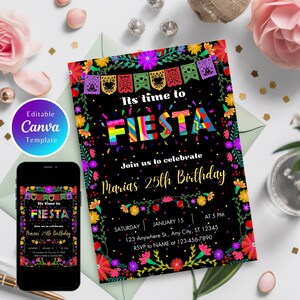 Fiesta Birthday Party Invitation, Mexican Fiesta Theme, Mexican Theme Invitation, Editable Fiesta Party Invitation, Fiesta Invitation, FI03