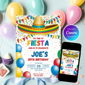 Fiesta Birthday Party Invitation, Mexican Fiesta Theme, Mexican Theme Invitation, Editable Fiesta Party Invitation, Fiesta Invitation, FI14
