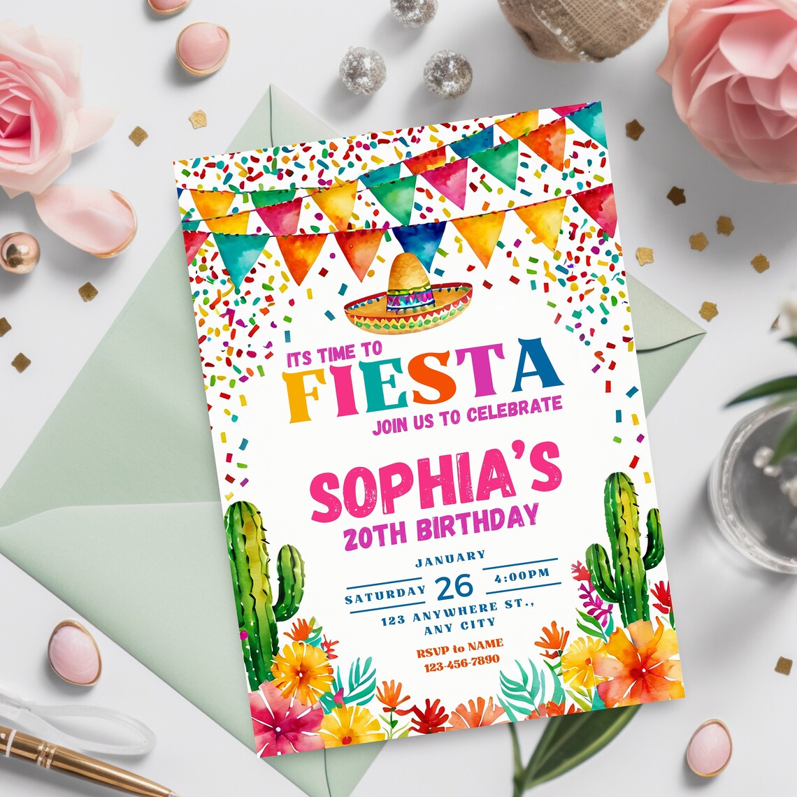 Fiesta Birthday Party Invitation, Mexican Fiesta Theme, Mexican Theme ...