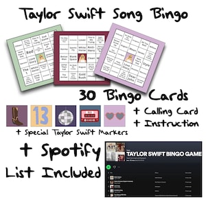 Music Bingo Taylor's Version | T Swift Bingo With Playlist | Teen Swift Party Printable Games | Musical Journey Through Taylor's Hits
