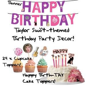 Taylor Themed Birthday Party Decor - Teen Swifties Party Printable Decor - Birthday Cake Toppers - Swift Birthday Party Banner