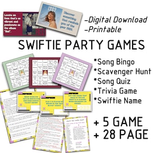 Swiftie Party Games, T Swift Song Bingo, Taylor Scavenger Hunt, Birthday Party Song Quiz, Teen Trivia Game, What&#39;s Your Swiftie Name