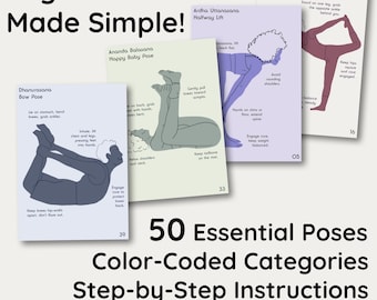 50 Yoga Pose Cards – Digital Download, Printable Yoga Deck, Illustrated Yoga Flashcards, Yoga Flow Builder, Beginner to Advanced