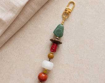 Colorful Beaded Keychain, Boho Bag Charm, Handmade Gemstone Keyring, Purse Charm, Unique Beaded Gift for Her